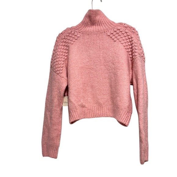 Free People Bradley Sweater Funnel Neck Chunky Knit Bubble Sleeve Pink XS NWT‎ - Picture 6 of 12